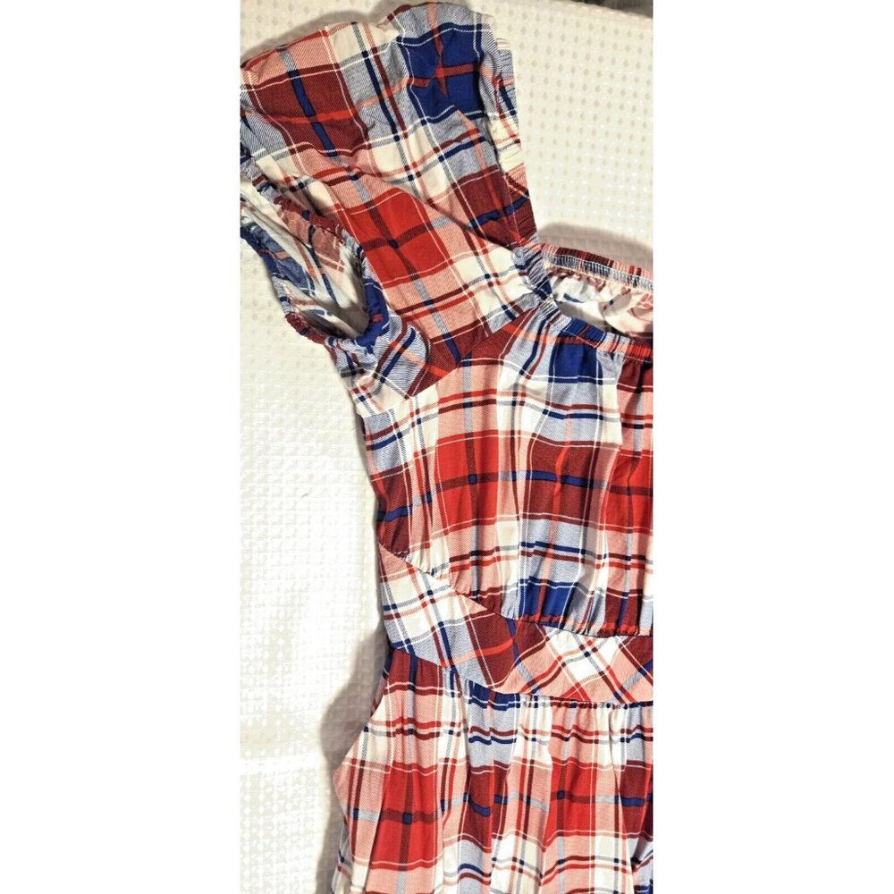 Torrid Puff Sleeve Tiered Challis Plaid Red White & Blue Prairie Maxi Dress 1X - Picture 6 of 16